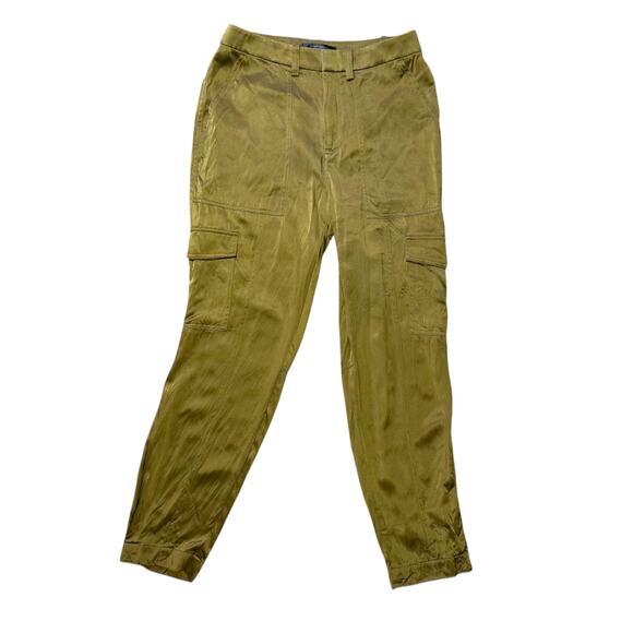 Banana Republic Women's Allure 100% Silk Cargo Pants Dark Chartreuse Size 0 - Picture 9 of 12